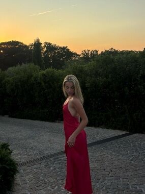 Zara Red Maxi Dress with Bead Detail